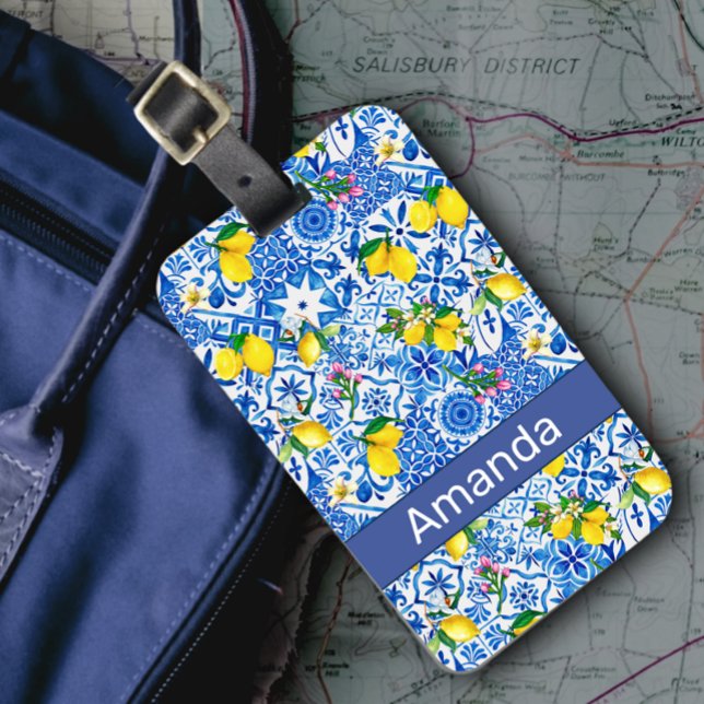 Sommermajolika blau sizilianische Zitrusfrüchte Mi Gepäckanhänger (Von Creator hochgeladen)