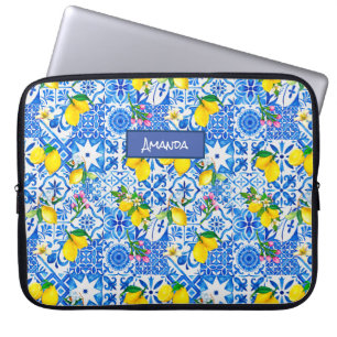 Sommermajolika blau sizilianische Zitrusfrüchte Mi Laptopschutzhülle