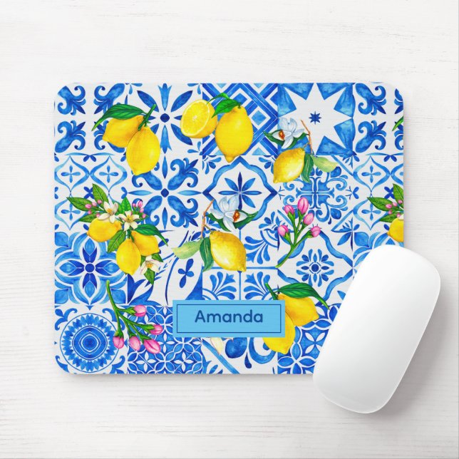 Sommermajolika blau sizilianische Zitrusfrüchte Mi Mousepad (Mit Mouse)