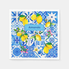 Sommermajolika blau sizilianische Zitrusfrüchte Mi Serviette