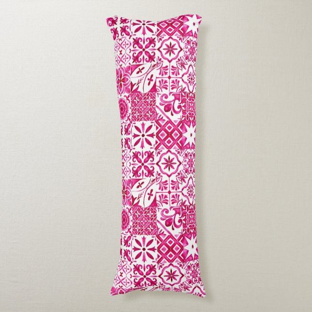 Sommermajolika rot sizilianische Mittelmeer Seitenschläferkissen (Vorderseite Vertikal)