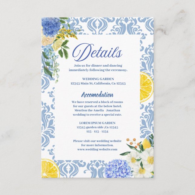 Sommermediterrane Zitrone Hochzeiten Begleitkarte (Vorderseite)