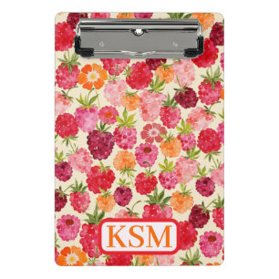 Sommermonogramm Himbeere Wasserfarbe Mini Klemmbrett