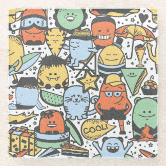 Sommermonster, farbenfrohe, nahtlose Muster Glasuntersetzer