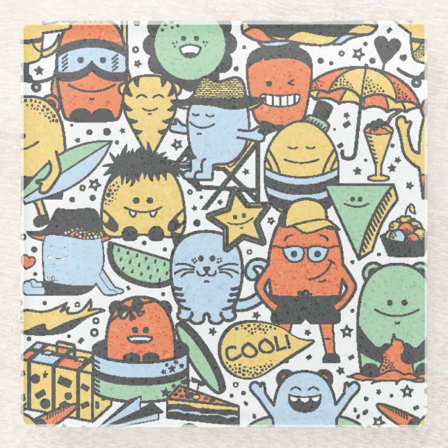 Sommermonster, farbenfrohe, nahtlose Muster Glasuntersetzer (Vorderseite)