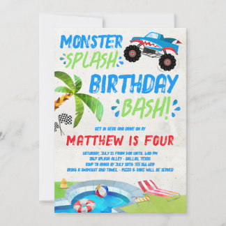 Sommermonster Truck Geburtstagsparty Einladung