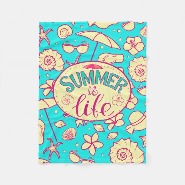 Sommermuster auf türkisfarbenem Hintergrund: Schir Fleecedecke (Vorderseite)