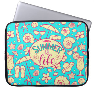 Sommermuster auf türkisfarbenem Hintergrund: Schir Laptopschutzhülle