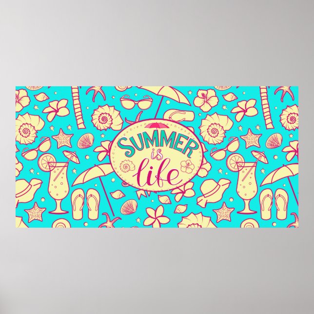 Sommermuster auf türkisfarbenem Hintergrund: Schir Poster (Vorne)