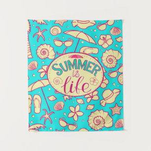 Sommermuster auf türkisfarbenem Hintergrund: Schir Wandteppich