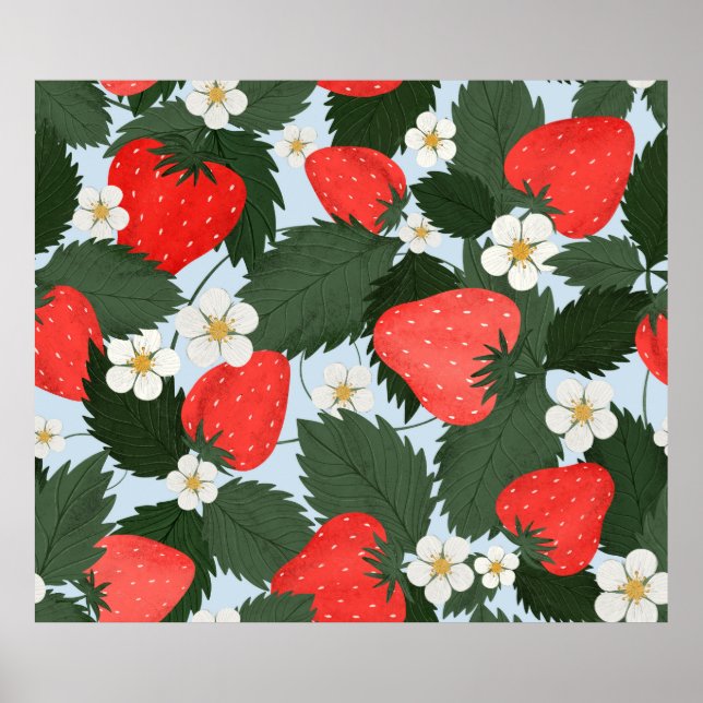 Sommermuster mit Erdbeeren. Erdbeeren Poster (Vorne)