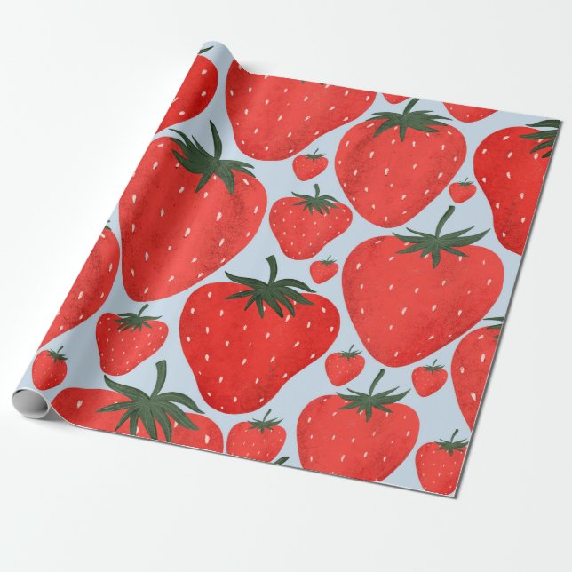 Sommermuster mit leicht abgeschiedenen Erdbeeren Geschenkpapier (Ungerollt)