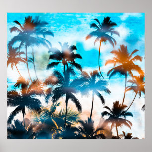 Sommermuster, tropische Bäume, Himmel. Poster