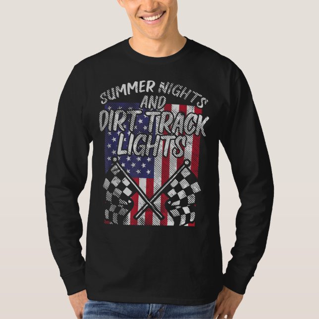 Sommernacht dunkle Spurleuchten Flag Motocross Rac T-Shirt (Vorderseite)