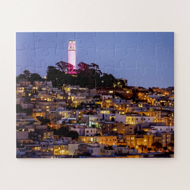 Sommernacht San Francisco Coit Tower Zuhause Puzzle (Horizontal)