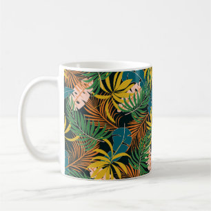 Sommernahtlose tropische Muster mit hellen Yello Kaffeetasse