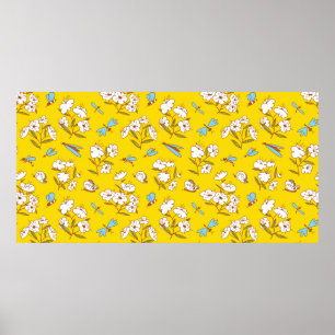 Sommernahtloses Muster mit blühenden Pflanze und Poster