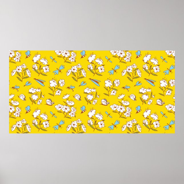 Sommernahtloses Muster mit blühenden Pflanze und Poster (Vorne)