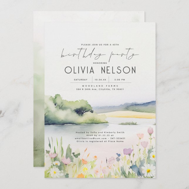 Sommernatur und Wildblumen Geburtstagsparty Einladung (Vorne/Hinten)