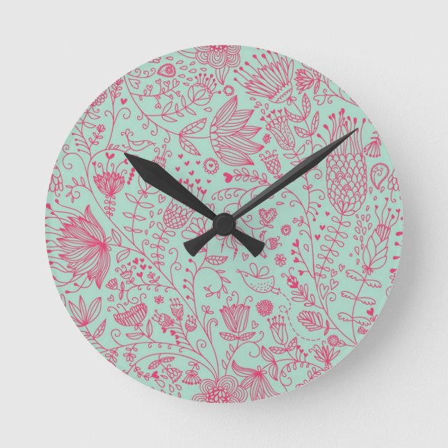 Sommerniedliches Blumenmuster Runde Wanduhr (Vorderseite)