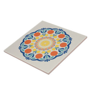 Sommerorangen und Zitronen Dot Mandala Fliese
