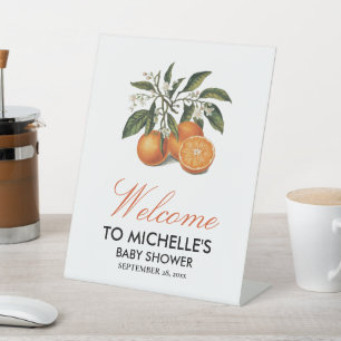 Sommerorangen Zitrusfrucht Babyparty Willkommen Sockelschild