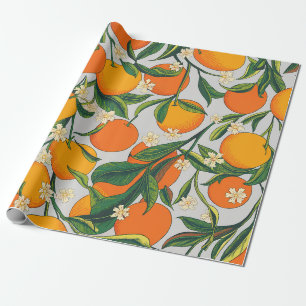 Sommerorangen Zitrusfrüchte Blumenmuster Geschenkpapier