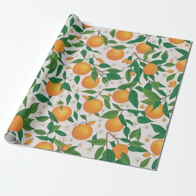 Sommerorangen Zitrusfrüchte Blumenmuster Geschenkpapier (Ungerollt)