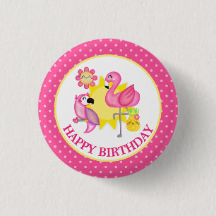 Sommerparadies Flamingo Papagei Geburtstag Button