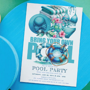 Sommerparty BYO Pool Türkis Wasserfarbe Einladung