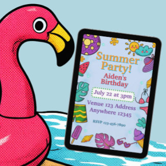 Sommerparty Farbige Pop-Art-Geburtstagsfeier Einladung