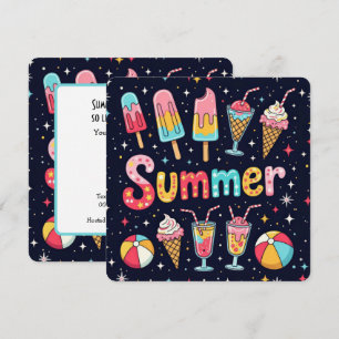 Sommerparty-Spaß-Grafiken auf Schwarz Einladung