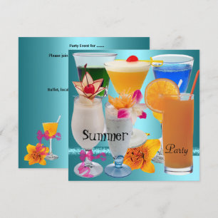 Sommerparty Tropisches Blau Türkis Cocktail-Geträn Einladung