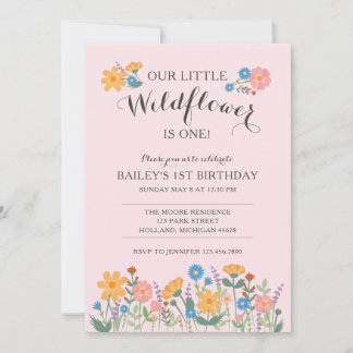 Sommerparty Wildblume Erster Geburtstag Einladung