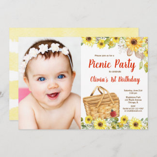 Sommerpicknick im Park Sonnenblumen Foto Einladung