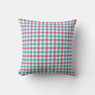 Sommerpicknick Türkis und Rosa Gingham Kissen