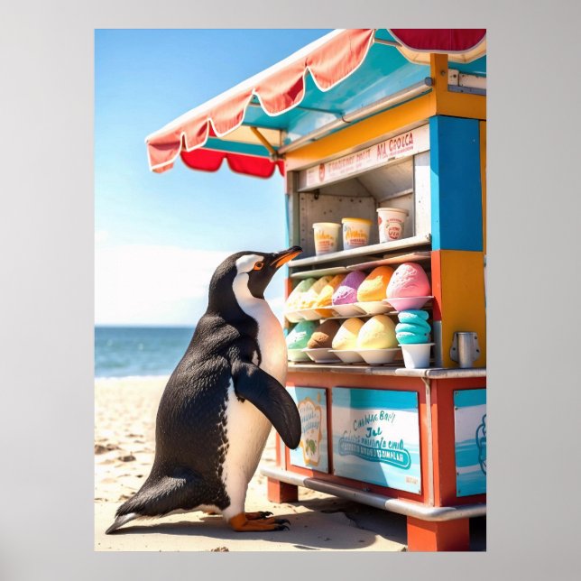 Sommerpinguin bei Eisdiele Poster (Vorne)