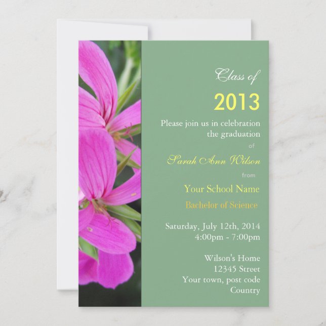 Sommerpink Garden Blume Abschlussfeier Einladung (Vorderseite)