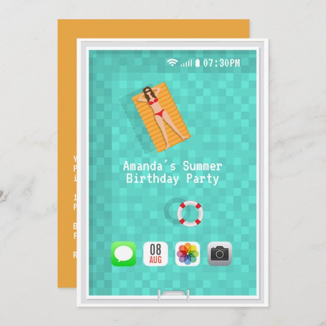 Sommerpool Geburtstagsparty Einladung (Vorne/Hinten)