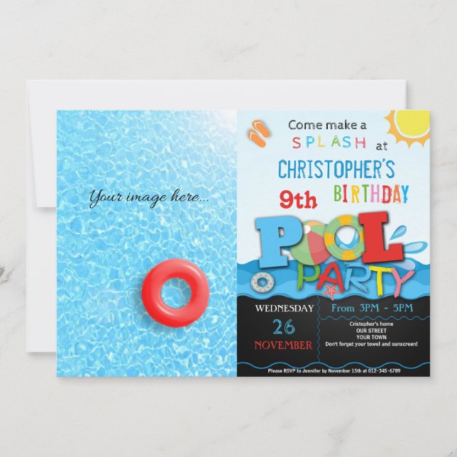 SOMMERPOOL-PARTY EINLADUNG | POOL BIRTHDAY PARTY (Vorderseite)