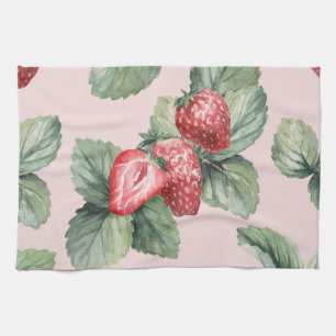 Sommerreife Erdbeeren: Aquarellfarben Rosa Geschirrtuch