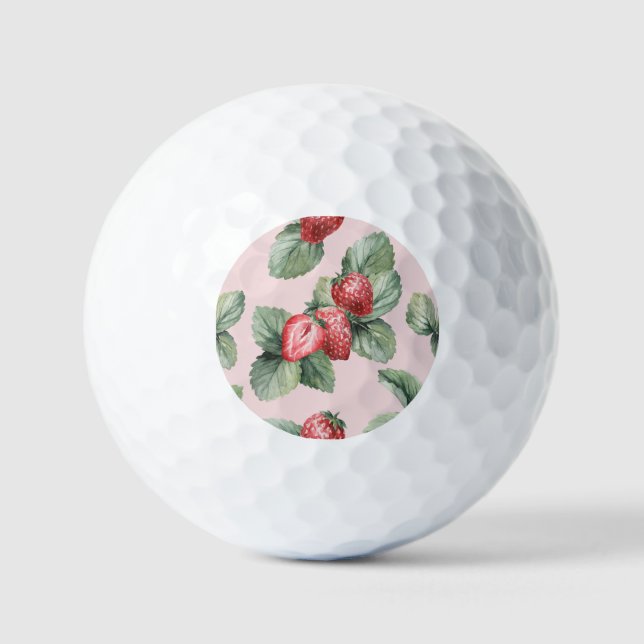 Sommerreife Erdbeeren: Aquarellfarben Rosa Golfball (Vorderseite)