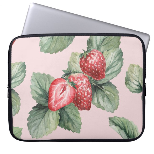 Sommerreife Erdbeeren: Aquarellfarben Rosa Laptopschutzhülle (Vorderseite)