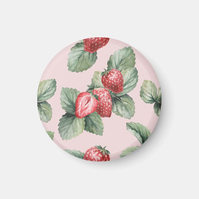 Sommerreife Erdbeeren: Aquarellfarben Rosa Magnet (Vorne)