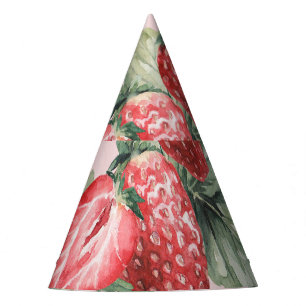 Sommerreife Erdbeeren: Aquarellfarben Rosa Partyhütchen