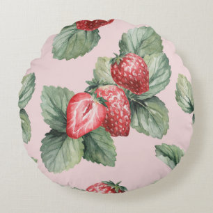 Sommerreife Erdbeeren: Aquarellfarben Rosa Rundes Kissen
