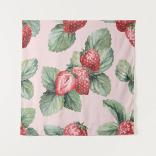 Sommerreife Erdbeeren: Aquarellfarben Rosa Wandteppich