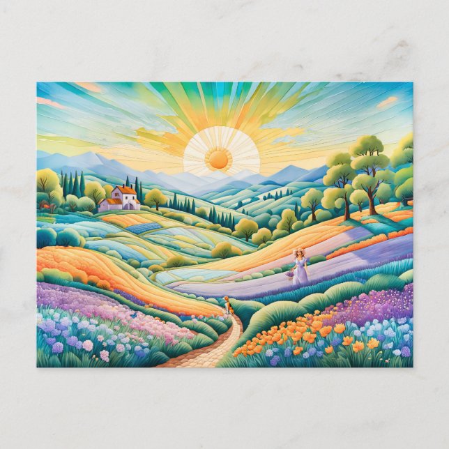 Sommerresidenz mit Lavendel und Blume Postkarte (Vorderseite)