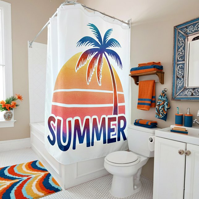 Sommerretro-Sonnenuntergang Duschvorhang (Von Creator hochgeladen)