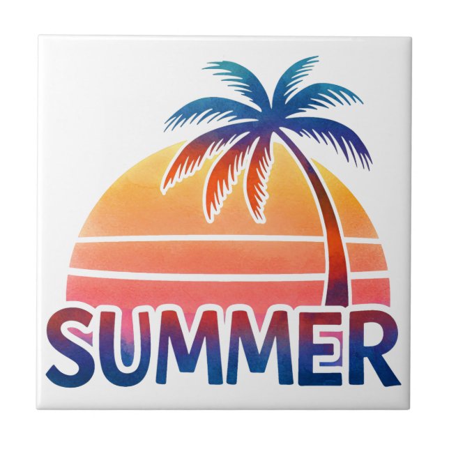 Sommerretro-Sonnenuntergang Fliese (Vorderseite)